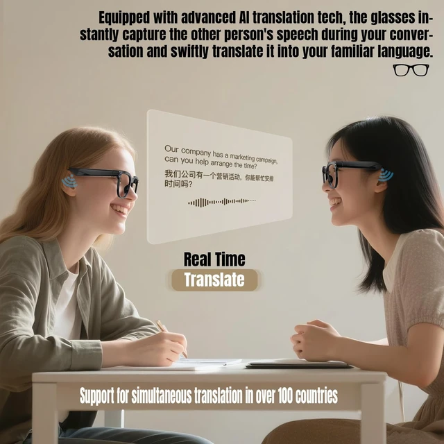 Alt view image 5 of 7 - AI Smart Glasses with Camera, 1080P Video Recording, Real-Time Translation, Bluetooth 5.4 Audio, for Photos, Videos, AI Recognition, Vlogging, Hiking, Travel, Business (Photochromic)