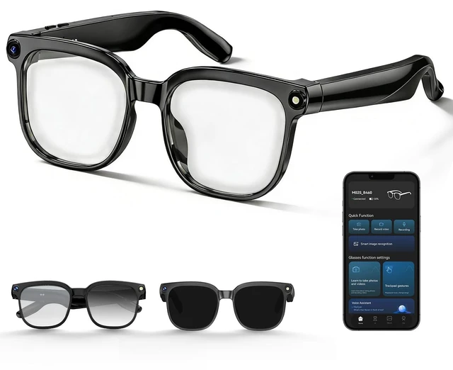 Main image of AI Smart Glasses with Camera, 1080P Video Recording, Real-Time Translation, Bluetooth 5.4 Audio, for Photos, Videos, AI Recognition, Vlogging, Hiking, Travel, Business (Photochromic)