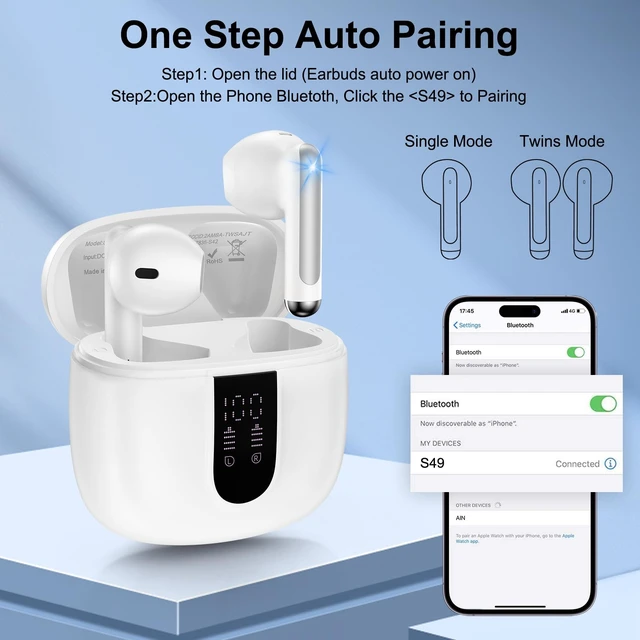 Alt view image 6 of 7 - for Pixel Buds Wireless Earbuds Bluetooth Headphones for Google Pixel 10a 5.3 Ear buds with Noise Cancelling Mic IP7 60H LED Display for Pixel 10 XL/Fold/9a/9/8/7,iPhone 17,Samsung S25 FE,Android