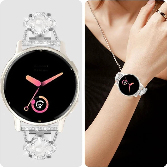 Alt view image 4 of 5 - Compatible for Garmin Vivoactive 6/5/3/3 Music Bands, Women 20mm Four Leaf Clover Rhinestone Bling Wristband Chain Strap for Venu Sq 2/Venu 2 Plus/Approach S50/Forerunner 158/165/245/570 42mm