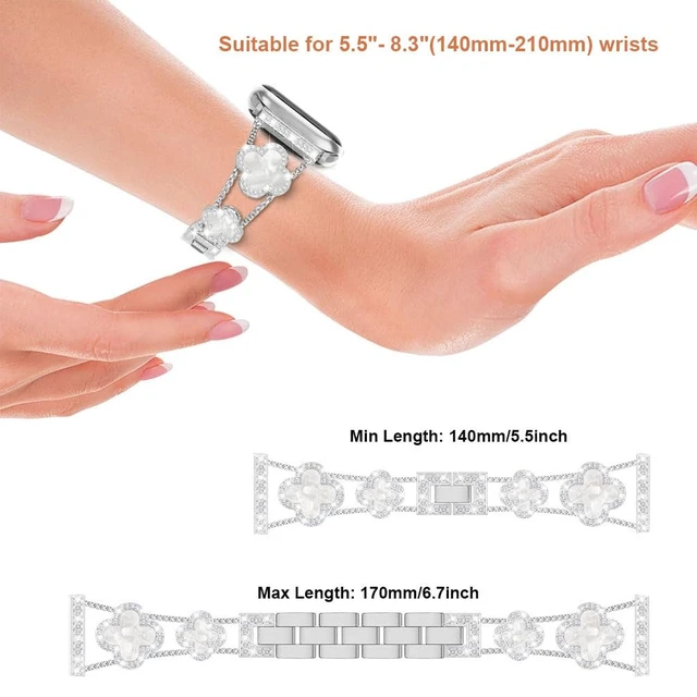 Alt view image 3 of 5 - Compatible for Garmin Vivoactive 6/5/3/3 Music Bands, Women 20mm Four Leaf Clover Rhinestone Bling Wristband Chain Strap for Venu Sq 2/Venu 2 Plus/Approach S50/Forerunner 158/165/245/570 42mm