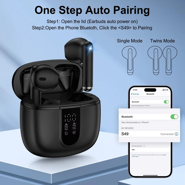 Alt view image 6 of 7 - Wireless Earbuds Bluetooth Headphones for Samsung S26 S25 Ultra FE A17 A16 60H Long Playtime LED Power Display IP7 Waterproof in Ear Earphone with Mic for Galaxy S26Ultra S24 S23 A15 A54 iPhone 17 16e