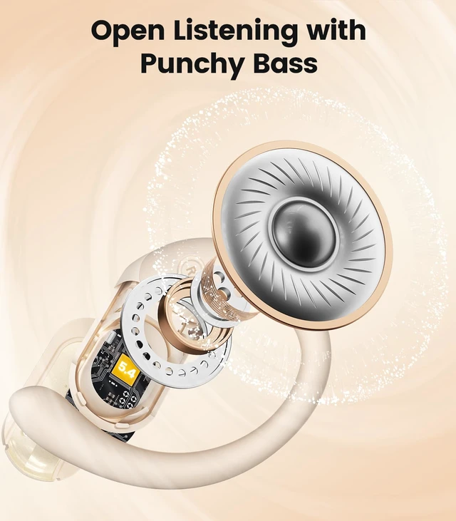 Alt view image 2 of 6 - Open Ear Headphones Wireless Earbuds 40HRS Playtime Fast Charging Headphone Digital Display Earphones with Ergonomic Earhook IPX7 Waterproof Ear Buds for Running Workout Beige