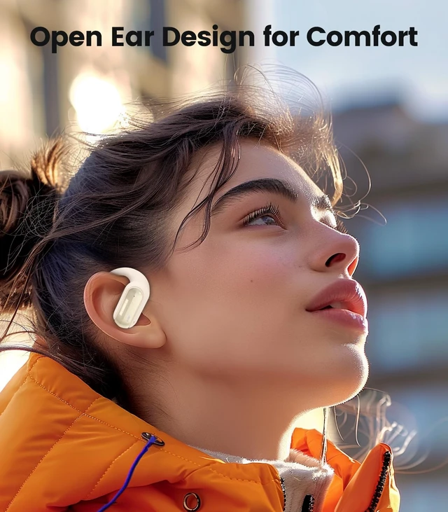 Alt view image 4 of 6 - Open Ear Headphones Wireless Earbuds 40HRS Playtime Fast Charging Headphone Digital Display Earphones with Ergonomic Earhook IPX7 Waterproof Ear Buds for Running Workout Beige