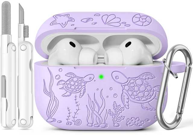 Main image of for AirPods Pro 3 Case 2025 with Cleaner Kit, Purple Cute Turtle Engraved Soft Silicone Protective Case Cover for Apple AirPods Pro 3rd Generation for Women Men with Keychain