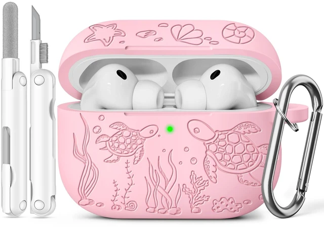 Main image of for AirPods Pro 3 Case 2025 with Cleaner Kit, Pink Cute Turtle Engraved Soft Silicone Protective Case Cover for Apple AirPods Pro 3rd Generation for Women Men with Keychain