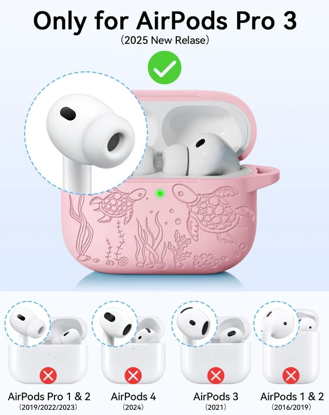 Alt view image 2 of 7 - for AirPods Pro 3 Case 2025 with Cleaner Kit, Pink Cute Turtle Engraved Soft Silicone Protective Case Cover for Apple AirPods Pro 3rd Generation for Women Men with Keychain