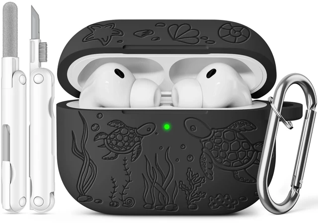 Main image of for AirPods Pro 3 Case 2025 with Cleaner Kit, Black Cute Turtle Engraved Soft Silicone Protective Case Cover for Apple AirPods Pro 3rd Generation for Women Men with Keychain