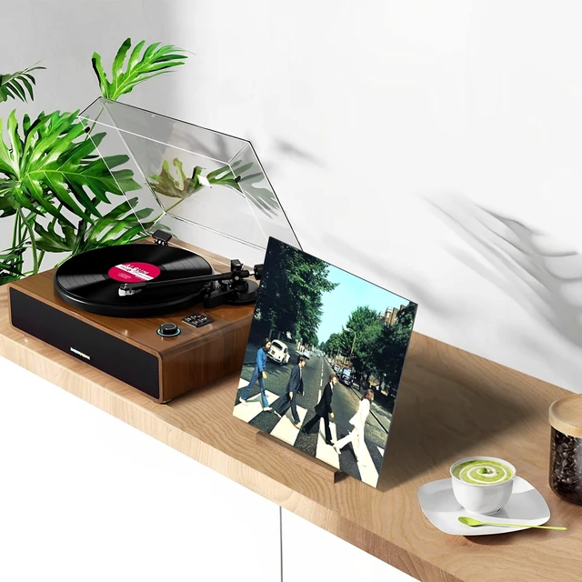 Alt view image 6 of 7 - Now Playing Vinyl Record Stand, Vinyl Display Holder for Albums and LP Storage, Holds any Size Records (Walnut)