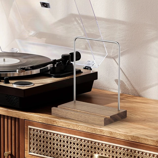 Alt view image 7 of 7 - Now Playing Vinyl Record Stand, Vinyl Display Holder for Albums and LP Storage, Holds any Size Records (Walnut)