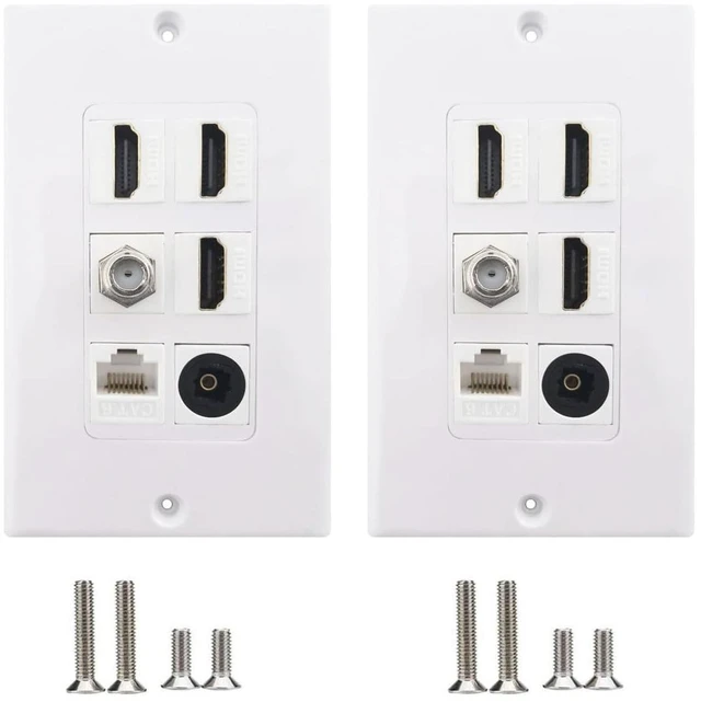 Main image of HDMI Optical Audio Wall Plate Fiber Toslink Wallplate 2 Pack HDMI CAT6 Ethernet Coax TV F Type Keystone Jack