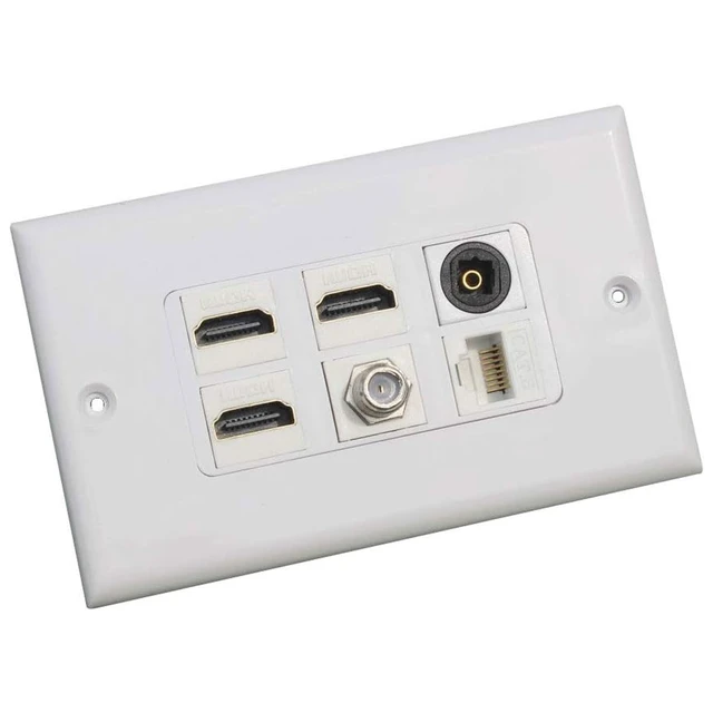 Alt view image 2 of 5 - HDMI Optical Audio Wall Plate Fiber Toslink Wallplate 2 Pack HDMI CAT6 Ethernet Coax TV F Type Keystone Jack