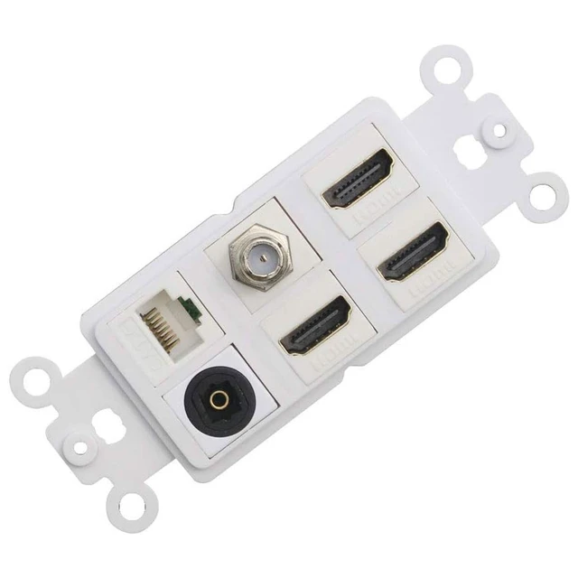 Alt view image 3 of 5 - HDMI Optical Audio Wall Plate Fiber Toslink Wallplate 2 Pack HDMI CAT6 Ethernet Coax TV F Type Keystone Jack
