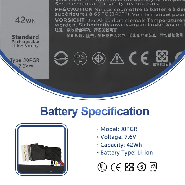 Alt view image 2 of 7 - 42Wh J0PGR Laptop Battery for Dell Latitude 5285/5290 2-in-1 Series T17G/T17G001/T17G002,JOPGR,0RDYCT,RDYCT,1WND8,X16TW,0X16TW,0FTH6F,FTH6F,7.6V,5250mAh