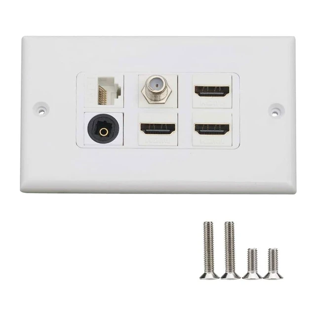 Alt view image 5 of 5 - HDMI Optical Audio Wall Plate Fiber Toslink Wallplate 2 Pack HDMI CAT6 Ethernet Coax TV F Type Keystone Jack