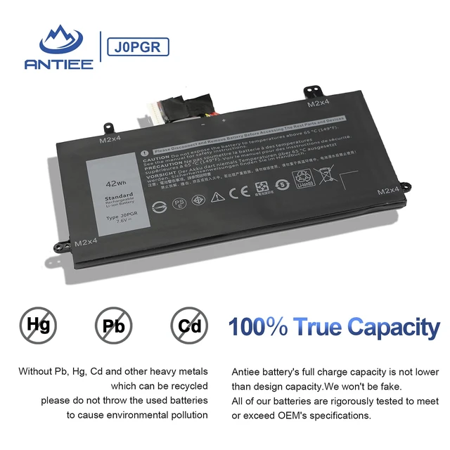 Alt view image 3 of 7 - 42Wh J0PGR Laptop Battery for Dell Latitude 5285/5290 2-in-1 Series T17G/T17G001/T17G002,JOPGR,0RDYCT,RDYCT,1WND8,X16TW,0X16TW,0FTH6F,FTH6F,7.6V,5250mAh
