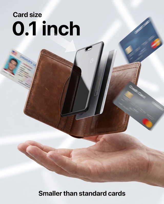 Alt view image 2 of 7 - Wallet Tracker Card for Apple Find My (iOS Only) 0.1in Ultra-Thin Bluetooth Smart Card Tracker 10+ Year Battery IP67 Waterproof GPS Tracker Item Finder for Keys, Bags, Passport, Luggage