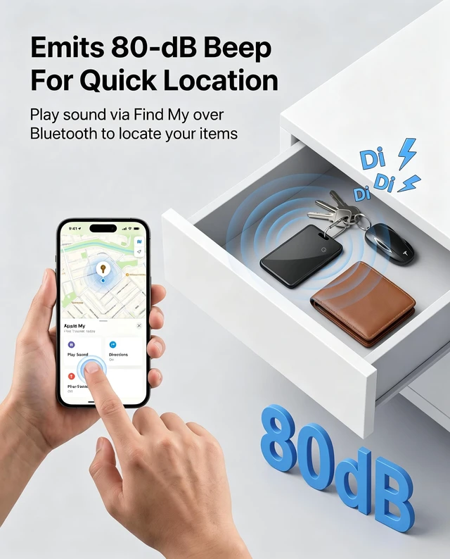 Alt view image 4 of 7 - Wallet Tracker Card for Apple Find My (iOS Only) 0.1in Ultra-Thin Bluetooth Smart Card Tracker 10+ Year Battery IP67 Waterproof GPS Tracker Item Finder for Keys, Bags, Passport, Luggage