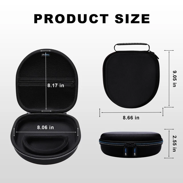 Alt view image 4 of 7 - Large Headphone Case, Black Compatible with JBL Tune/Live 720BT/730BT/770NC/780NC, Bose, Sony, Skullcandy, KVIDIO, TOZO, BERIBES, Soundcore Headphones