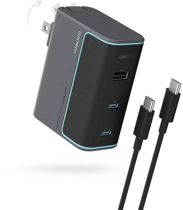 Main image of 100W GaN USB C Fast Charger, 3-Port Wall Charger, Compact Fast Charging Block, Foldable Power Adapter for MacBook Pro/Air, iPhone 17/16/15, Galaxy S24, Pixel, Steam Deck, with 240W Cable