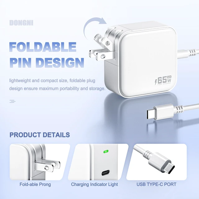 Alt view image 5 of 7 - 65W GaN USB-C Fast Adapter Compatible with Samsung Galaxy Book Pro Charger For Galaxy Book Pro 360 Laptop Power Cord EP-TA865, Galaxy Book 2 3 4 5 Pro NP950QDB NP930QDB NP935QDC Type C Charging Cable
