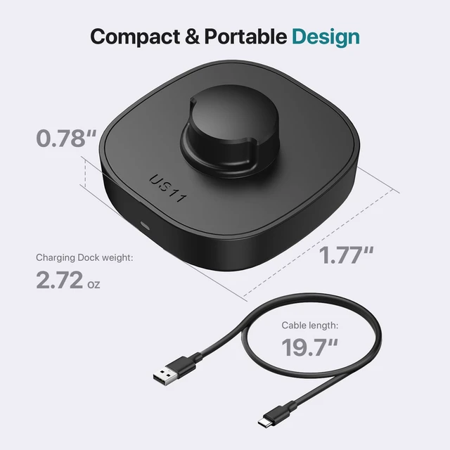 Alt view image 3 of 6 - Travel-Friendly Smart Ring Charger, Compatible with Ring Gen3 Charger Size 7, Fast and Safe Charging with USB-C Cable (Black) - Essential for Smart Ring Users