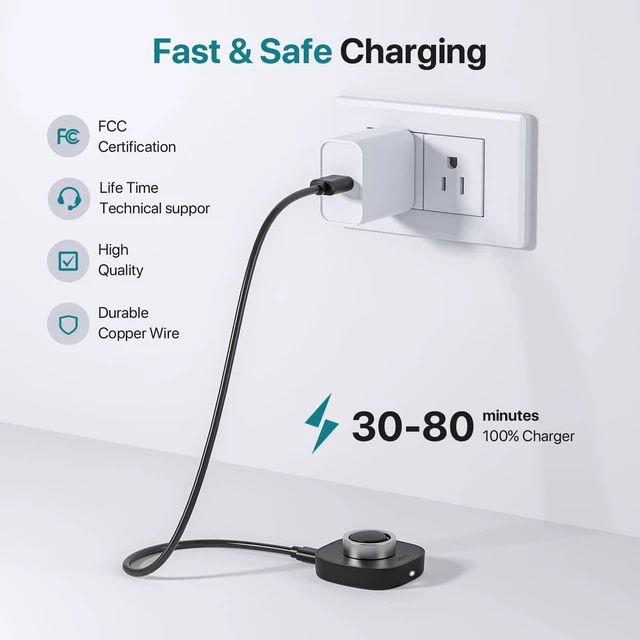 Alt view image 4 of 6 - Travel-Friendly Smart Ring Charger, Compatible with Ring Gen3 Charger Size 7, Fast and Safe Charging with USB-C Cable (Black) - Essential for Smart Ring Users