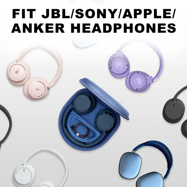 Alt view image 2 of 7 - Large Headphone Case, Blue Compatible with JBL Tune/Live 720BT/730BT/770NC/780NC, Bose, Sony, Skullcandy, KVIDIO, TOZO, BERIBES, Soundcore Headphones