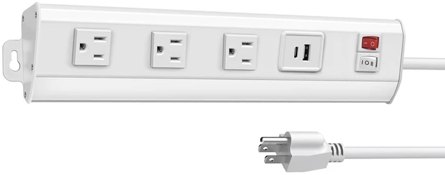 Main image of Under Cabinet Power Strip with Light, 3 Outlets, PD20W USB-C, White 12.5in, Aluminum Housing, Type-C Fast Charging, Plug-in Under Counter Lighting, 3000K/6000K Switch, for Kitchen Workbench