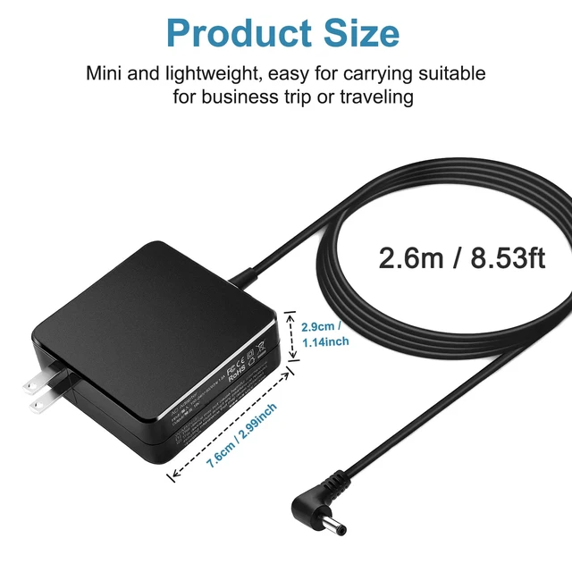Alt view image 4 of 7 - 19V Laptop Charger Compatible with Gateway gwnr71517 GWTC71427 GWTC51427 GWCC71416 GWCC51416 GWNC31514-BL GWNR51416-BL GWNR71517-BK GWTN156-12-BK GWTN156-7 gwtn156-7bl gwtn156-7bk Laptop Charger