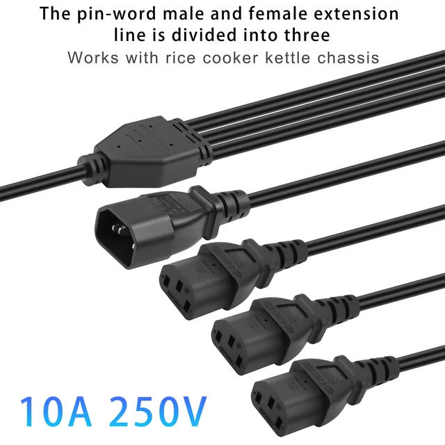 Alt view image 3 of 7 - 60cm UPS Server IEC 320 C14 to 4X IEC 320 C13 Y Splitter Extension Power Cable (1 to 4)