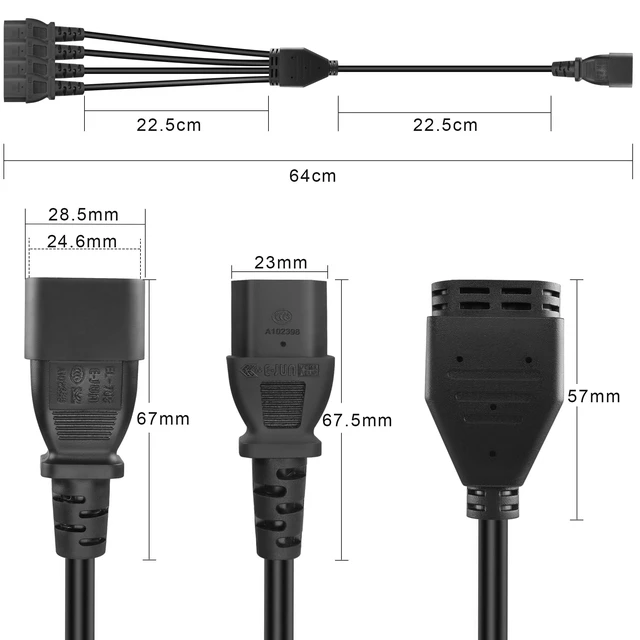 Alt view image 7 of 7 - 60cm UPS Server IEC 320 C14 to 4X IEC 320 C13 Y Splitter Extension Power Cable (1 to 4)