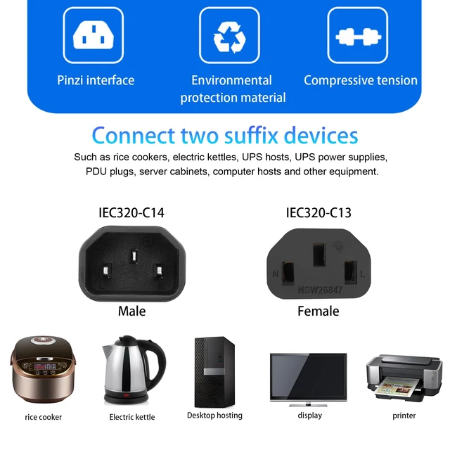 Alt view image 6 of 7 - 60cm UPS Server IEC 320 C14 to 4X IEC 320 C13 Y Splitter Extension Power Cable (1 to 4)