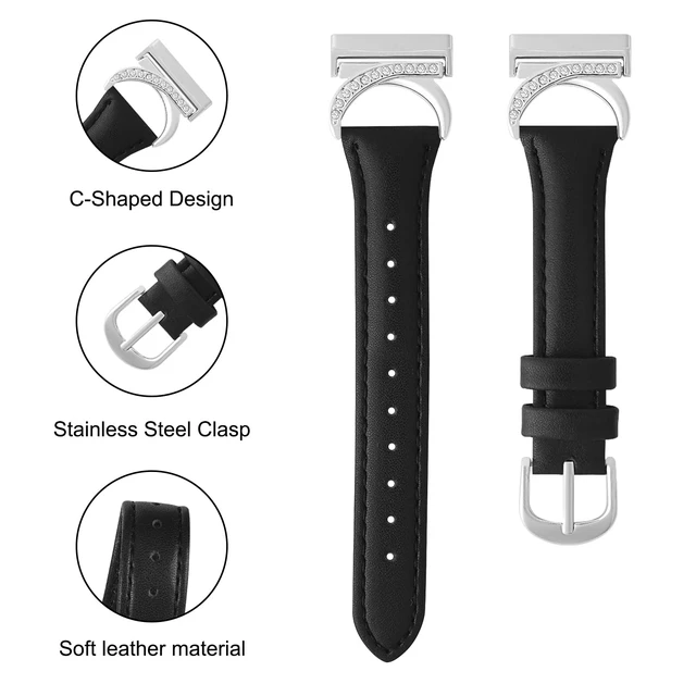 Alt view image 4 of 7 - Women Bling Leather Band for Fitbit Versa 4/3,Sense 2/Sense C-Shaped Metal Buckle,Soft Leather,Adjustable,Dressy for Daily Work and Party,Ideal Gift for Women