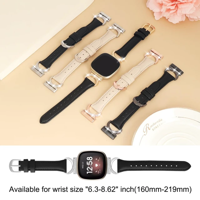 Alt view image 5 of 7 - Women Bling Leather Band for Fitbit Versa 4/3,Sense 2/Sense C-Shaped Metal Buckle,Soft Leather,Adjustable,Dressy for Daily Work and Party,Ideal Gift for Women