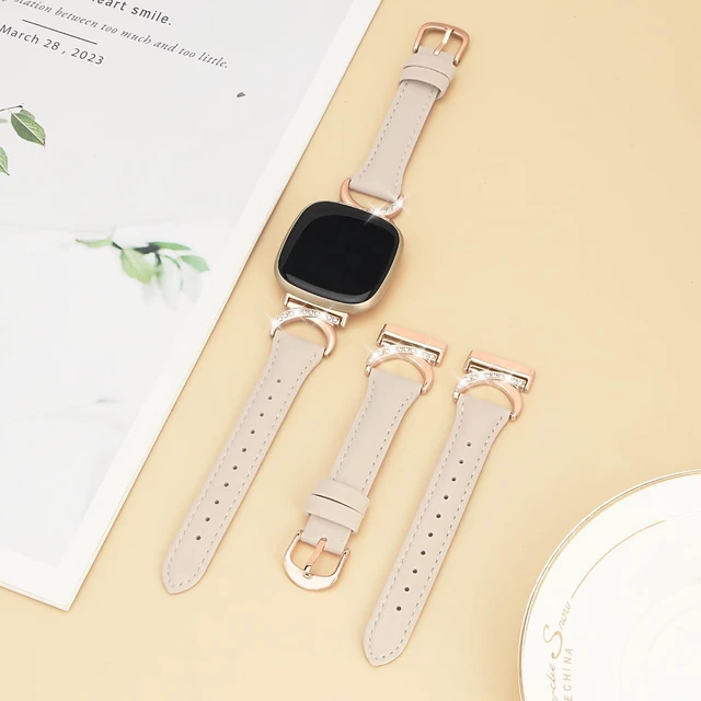 Alt view image 3 of 7 - Women Bling Leather Band for Fitbit Versa 4/3,Sense 2/Sense C-Shaped Metal Buckle,Soft Leather,Adjustable,Dressy for Daily Work and Party,Ideal Gift for Women