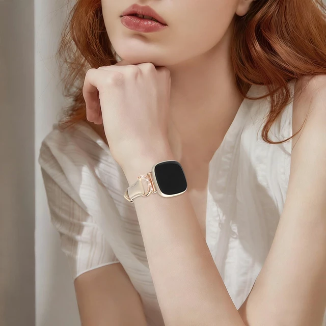 Alt view image 7 of 7 - Women Bling Leather Band for Fitbit Versa 4/3,Sense 2/Sense C-Shaped Metal Buckle,Soft Leather,Adjustable,Dressy for Daily Work and Party,Ideal Gift for Women