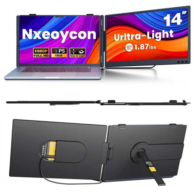 Main image of Laptop Screen Extender, 14" FHD 1080P IPS Detachable Portable Monitor HDMI/USB-C Plug & play for 13-17" Laptops, Ultra-Slim Dual Monitor Landscape & Portrait Modes for Windows/Mac/Android