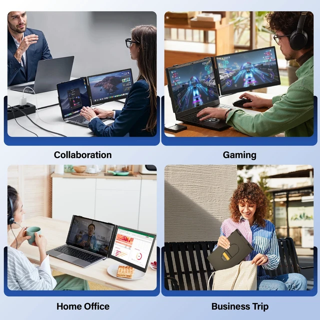 Alt view image 4 of 7 - Laptop Screen Extender, 14" FHD 1080P IPS Detachable Portable Monitor HDMI/USB-C Plug & play for 13-17" Laptops, Ultra-Slim Dual Monitor Landscape & Portrait Modes for Windows/Mac/Android