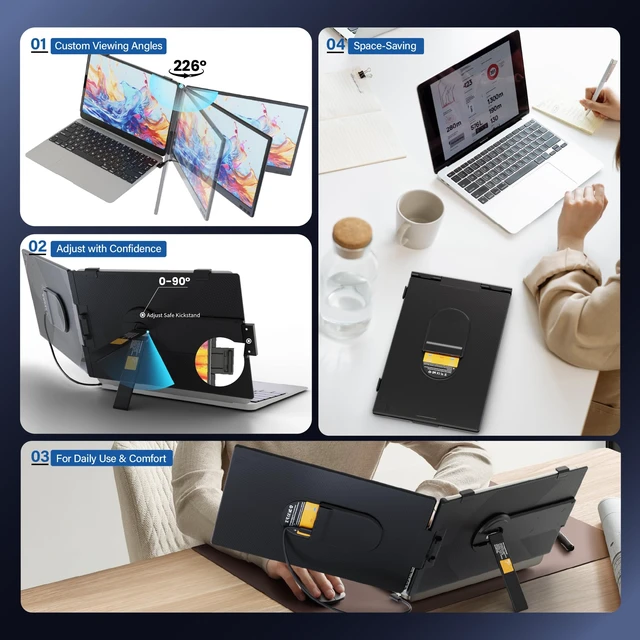 Alt view image 5 of 7 - Laptop Screen Extender, 14" FHD 1080P IPS Detachable Portable Monitor HDMI/USB-C Plug & play for 13-17" Laptops, Ultra-Slim Dual Monitor Landscape & Portrait Modes for Windows/Mac/Android