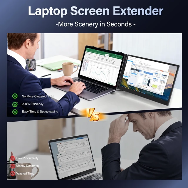 Alt view image 6 of 7 - Laptop Screen Extender, 14" FHD 1080P IPS Detachable Portable Monitor HDMI/USB-C Plug & play for 13-17" Laptops, Ultra-Slim Dual Monitor Landscape & Portrait Modes for Windows/Mac/Android