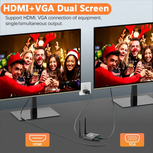Alt view image 7 of 7 - Wireless HDMI Transmitter and Receiver 4K, USB C to Wireless HDMI, Plug & Play, VGA & HD Dual Screens, Casting 5.8G Video for Laptop, Cable Box, Phone to Monitor/Projector/HDTV, 165FT