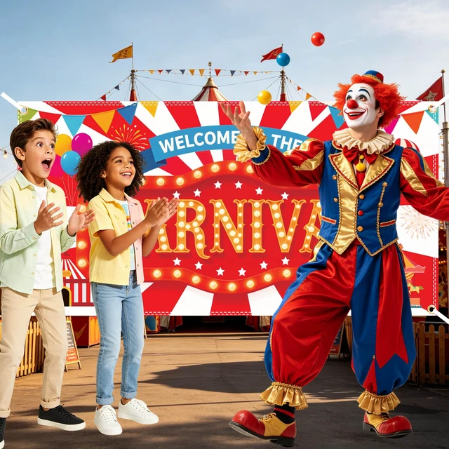 Alt view image 5 of 5 - Carnival Backdrop Banner 71x35 Inch Red Circus Backdrop Welcome to the Carnival Banner Circus Theme Decorations Photo Booth Background with 32.8 Ft Ribbon