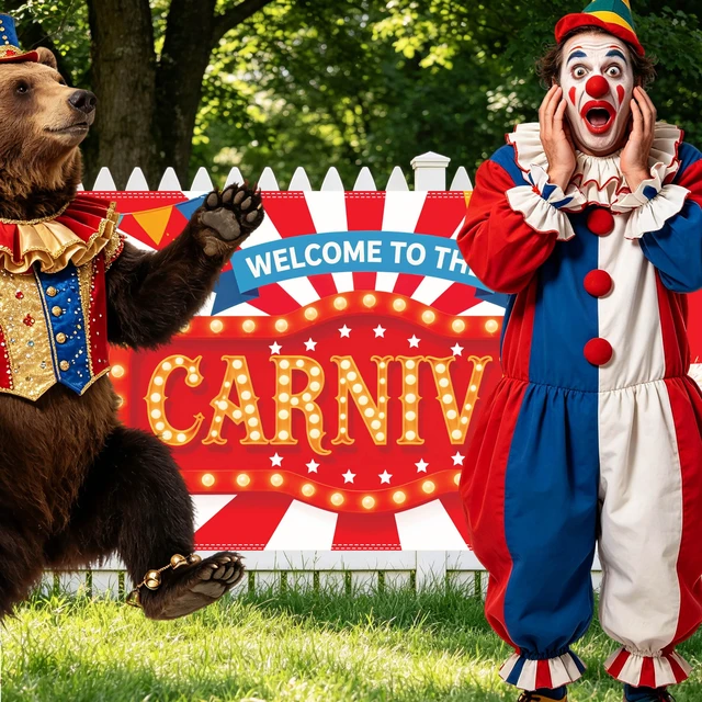 Alt view image 4 of 5 - Carnival Backdrop Banner 71x35 Inch Red Circus Backdrop Welcome to the Carnival Banner Circus Theme Decorations Photo Booth Background with 32.8 Ft Ribbon
