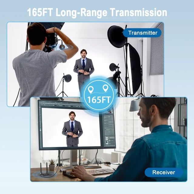 Alt view image 7 of 7 - Wireless HDMI Transmitter Receiver 4K- 5.8G Multiple Extender Transmission Stable Video & Movie, Plug & Play, Support HDMI & VGA Dual Screens, Wireless Laptop to TV 165FT/50M