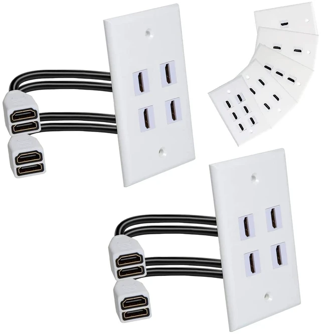 Main image of Single Port 4K HDMI Wall Plate Outlet Cover with 6 Inch Female to Female High Speed HDMI Pigtail Cable for Video Game Systems,TV Boxes(4-Port 2Pack)