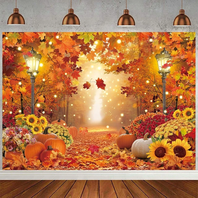 Main image of Fall Photo Backdrop Autumn Pumpkins Maple Leaves Forest Scenery Background 7x5ft Autumn Harvest Photography Backdrop,Fall Thanksgiving Day Friendsgiving Party Decorations Banner Booth Props