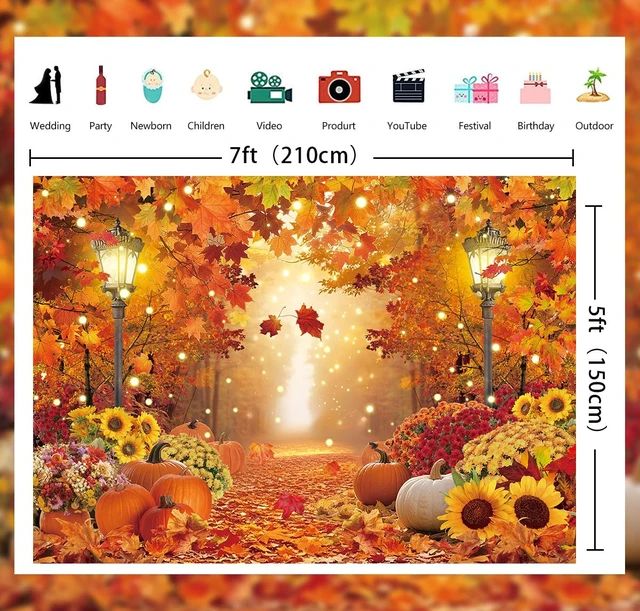Alt view image 6 of 7 - Fall Photo Backdrop Autumn Pumpkins Maple Leaves Forest Scenery Background 7x5ft Autumn Harvest Photography Backdrop,Fall Thanksgiving Day Friendsgiving Party Decorations Banner Booth Props