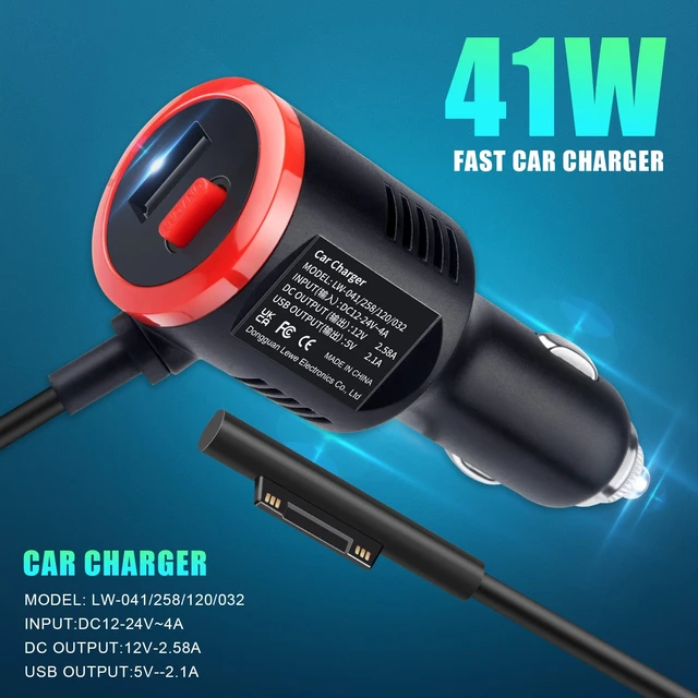 Alt view image 5 of 7 - 41W 12V 2.58A Surface Car Charger, Power Supply for Microsoft Surface Pro 3/Pro 4/Pro 5/Pro 6, Surface Book, Surface Go, Surface Laptop with USB Charging Port(5V 2.1A)
