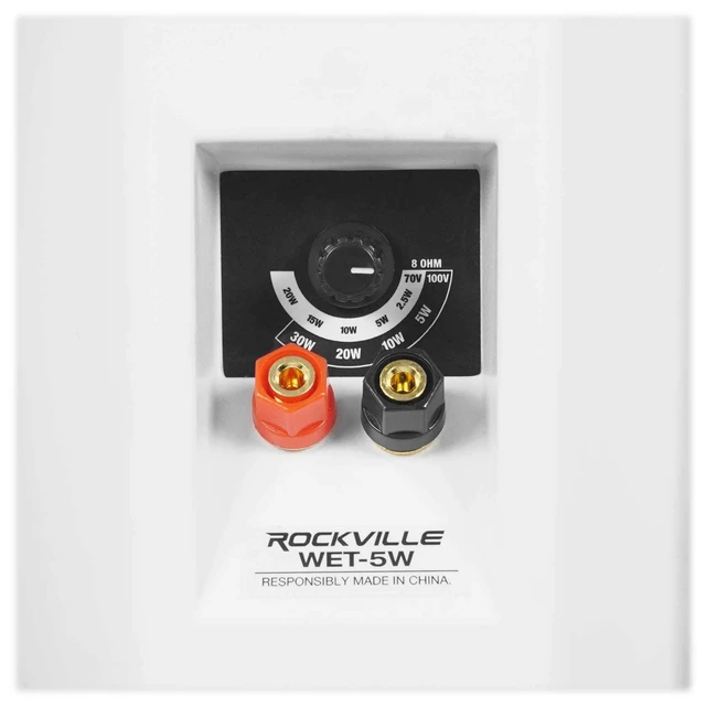 Alt view image 6 of 7 - WET-5W 70V 5.25" White Commercial Indoor/Outdoor Wall Speaker IPX55 Waterproof, Adjustable Tap, Swivel Bracket, Vented Enclosure, Aluminum Grill, 8 Ohm Compatible, Polypropylene Cone